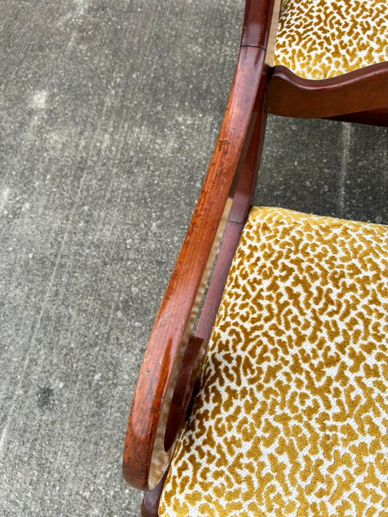 Set of 6 Reupholstered Mahogany Carved Rose Back Dining Chairs