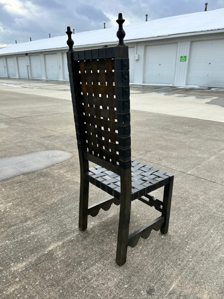 Renaissance-English Antique High Back Chair with Leather Straps