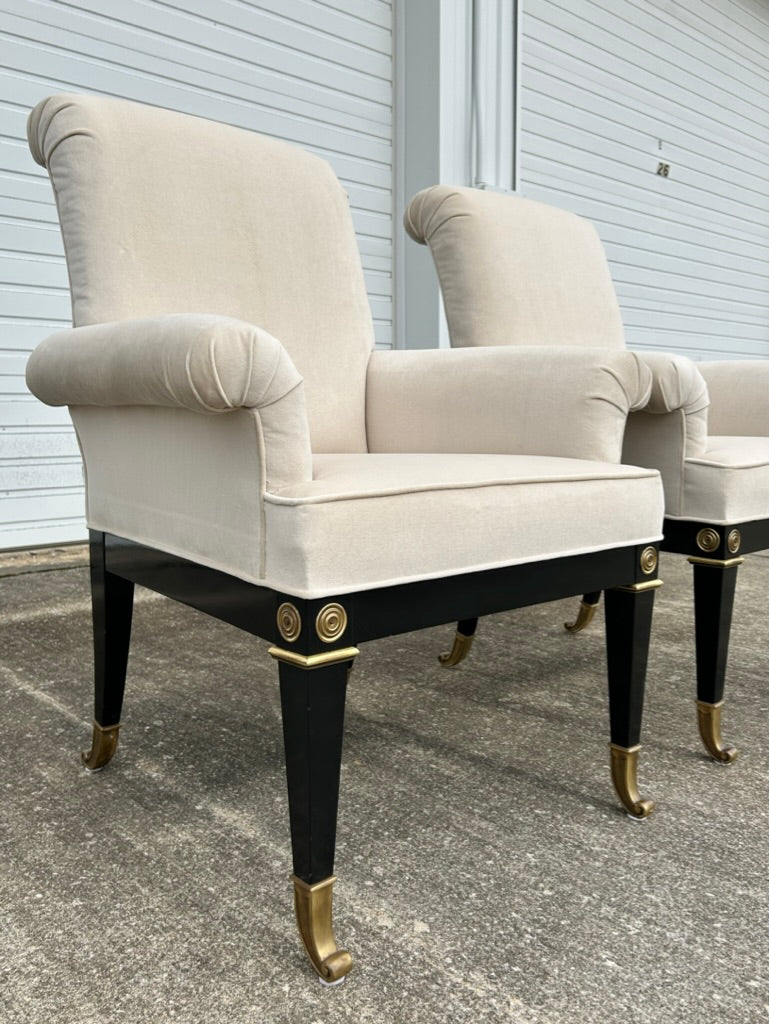 Reupholstered Pair of Arm Dining Chairs for Mastercraft