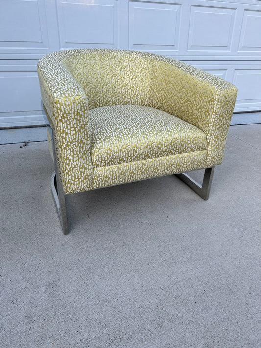 In The Style of Milo Baughman Chrome Base Curved Lounge Chair