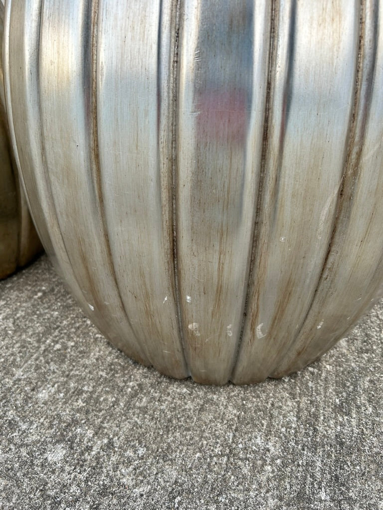 Pair of Pleated Silver Leaf Drum Accent Tables