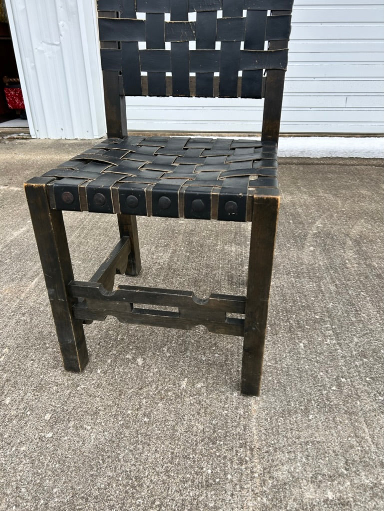 Renaissance-English Antique High Back Chair with Leather Straps