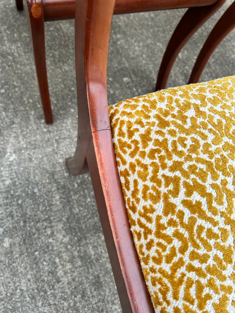 Set of 6 Reupholstered Mahogany Carved Rose Back Dining Chairs