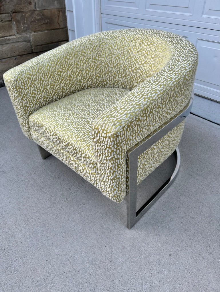 In The Style of Milo Baughman Chrome Base Curved Lounge Chair