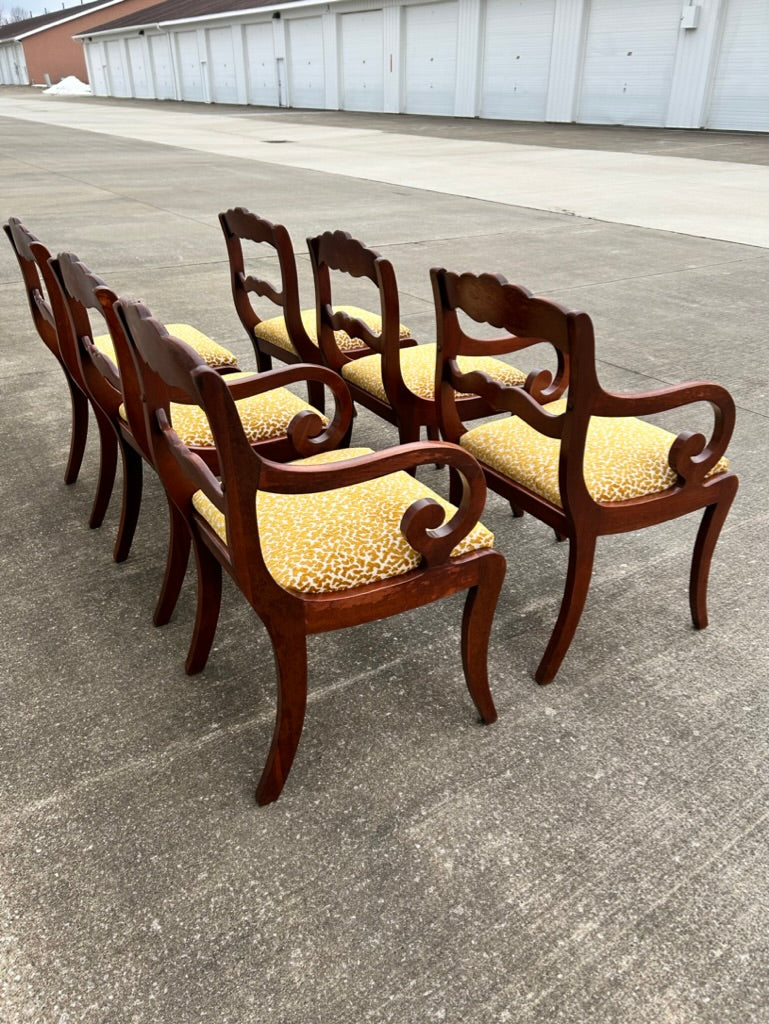 Set of 6 Reupholstered Mahogany Carved Rose Back Dining Chairs