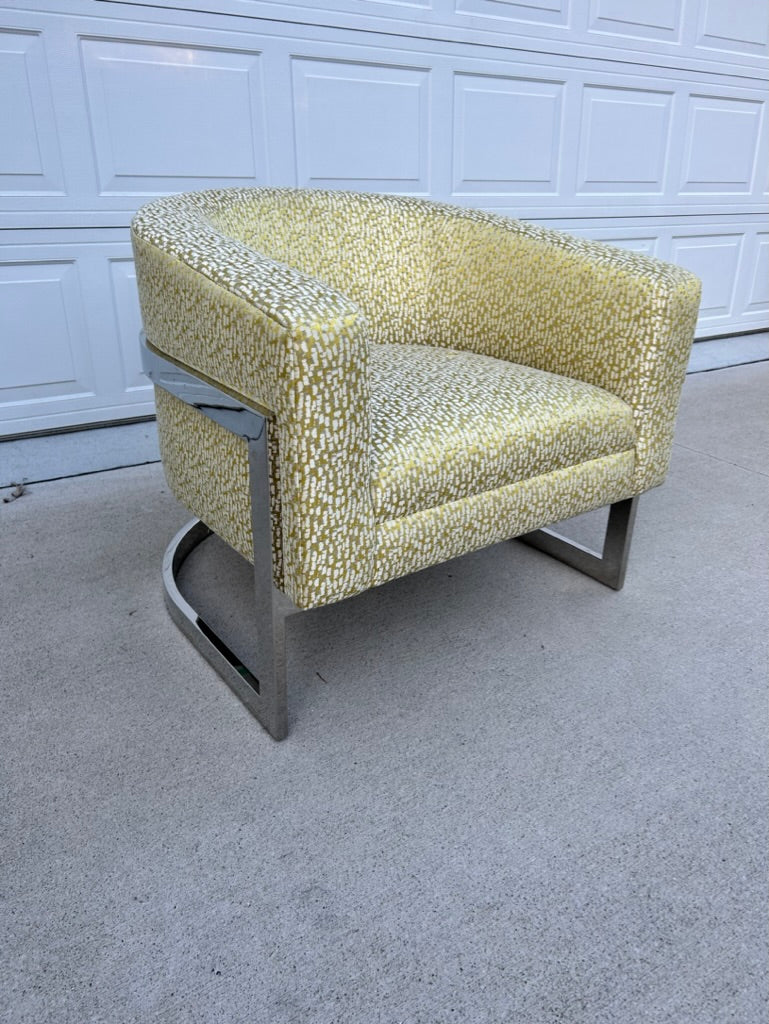 In The Style of Milo Baughman Chrome Base Curved Lounge Chair