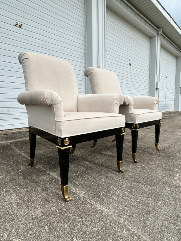 Reupholstered Pair of Arm Dining Chairs for Mastercraft