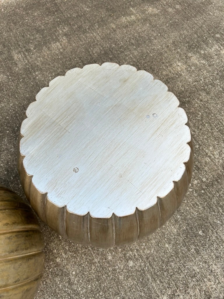 Pair of Pleated Silver Leaf Drum Accent Tables