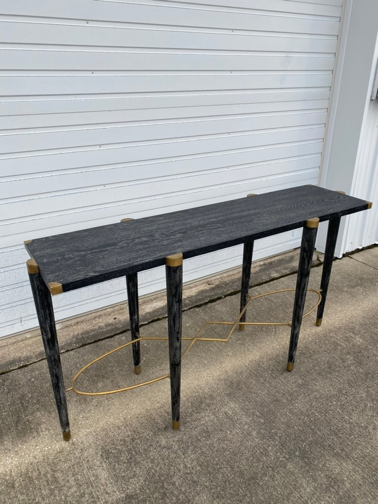Fiona Black Oak and Antique Brass Console Table