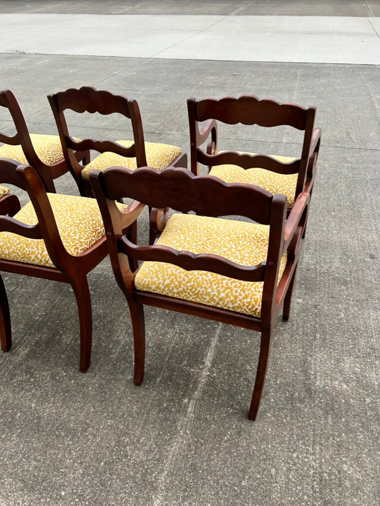 Set of 6 Reupholstered Mahogany Carved Rose Back Dining Chairs