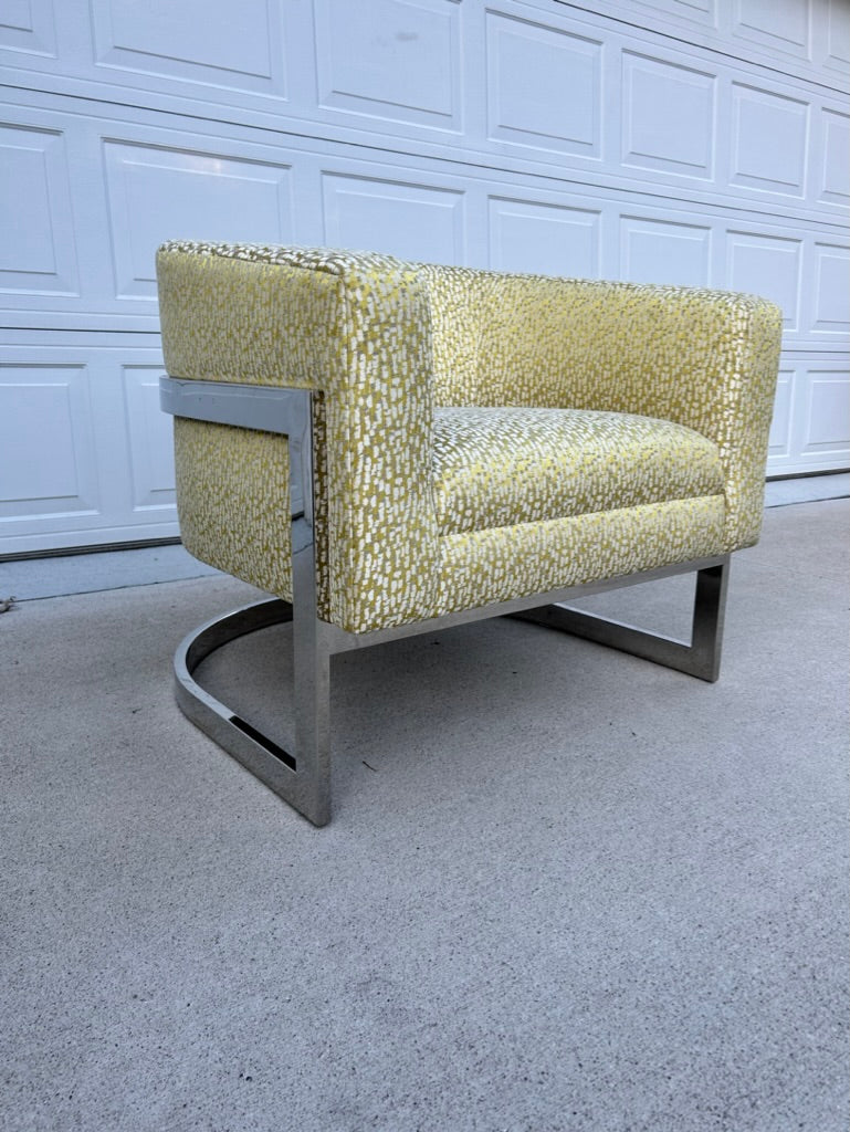 In The Style of Milo Baughman Chrome Base Curved Lounge Chair