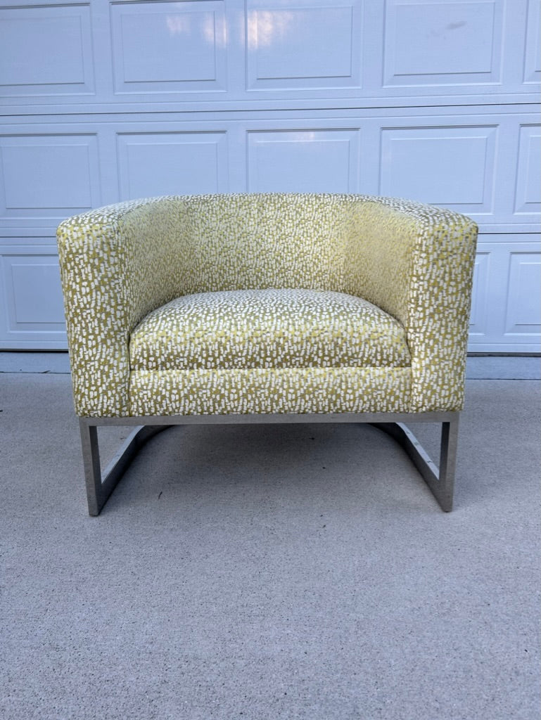 In The Style of Milo Baughman Chrome Base Curved Lounge Chair