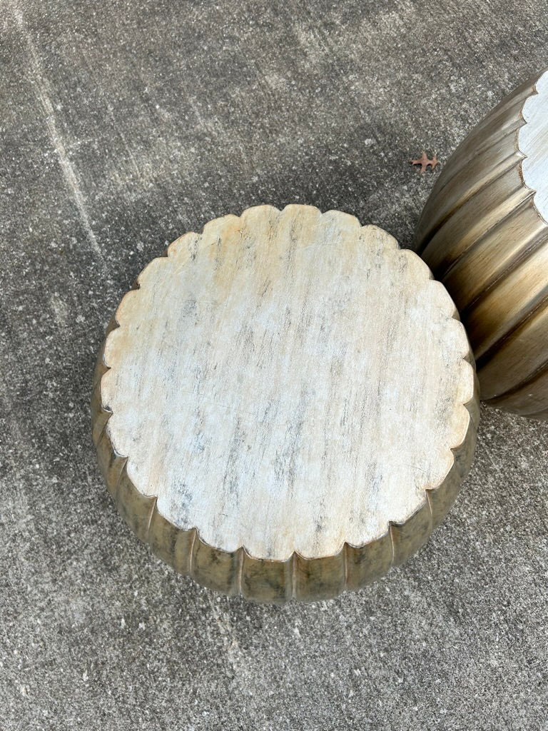 Pair of Pleated Silver Leaf Drum Accent Tables