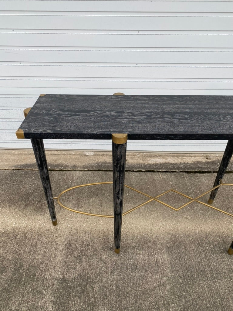 Fiona Black Oak and Antique Brass Console Table