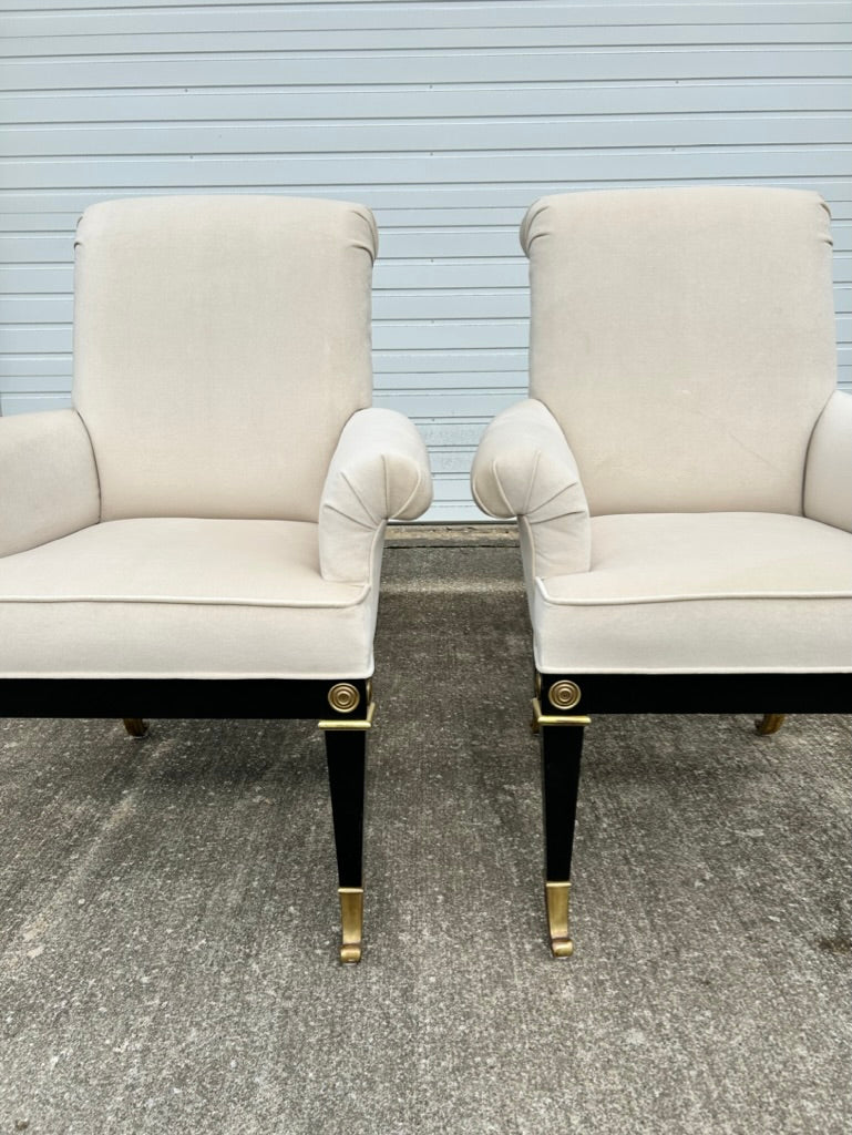 Reupholstered Pair of Arm Dining Chairs for Mastercraft
