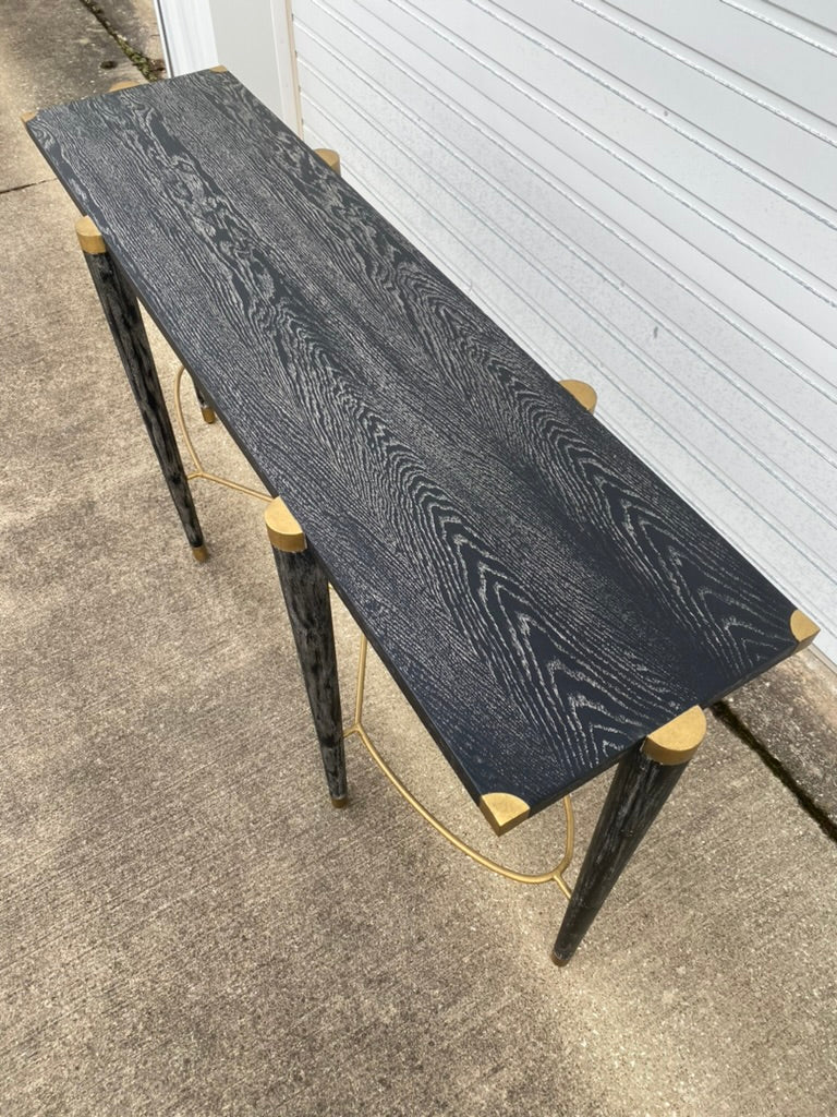 Fiona Black Oak and Antique Brass Console Table