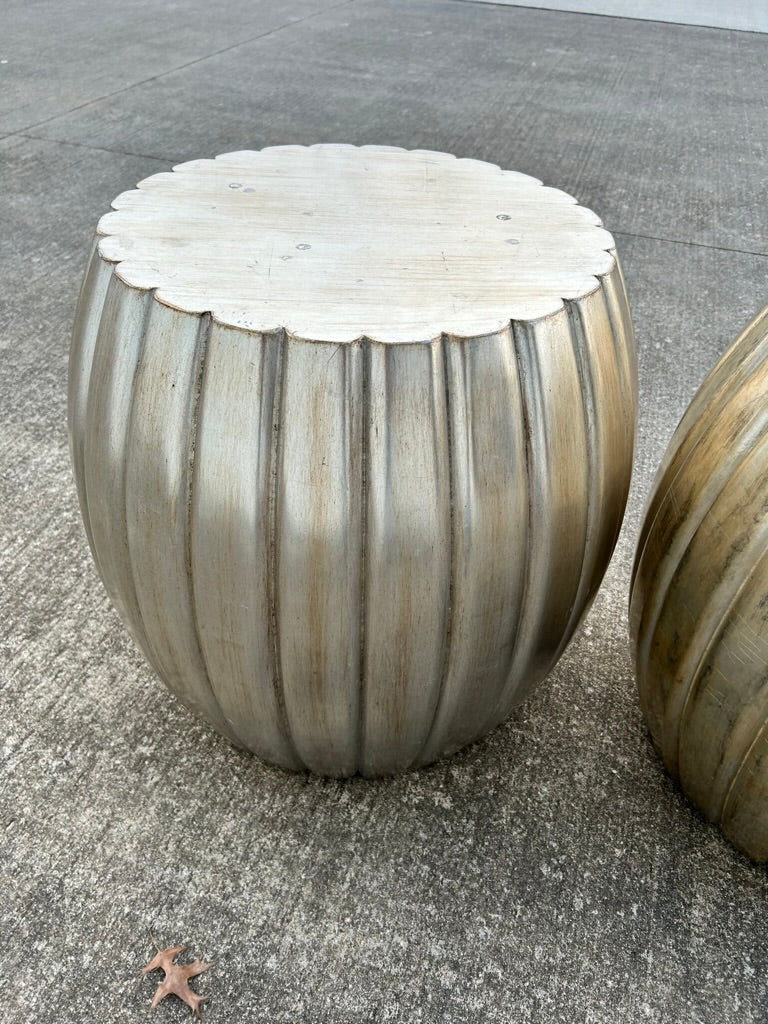 Pair of Pleated Silver Leaf Drum Accent Tables