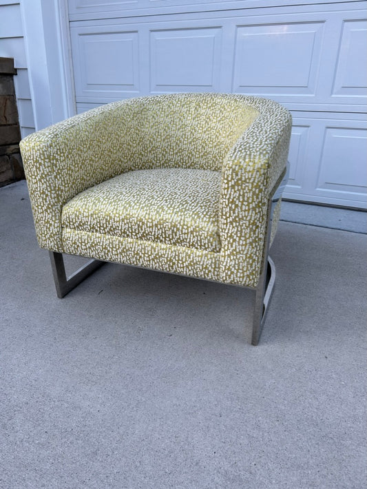 In The Style of Milo Baughman Chrome Base Curved Lounge Chair