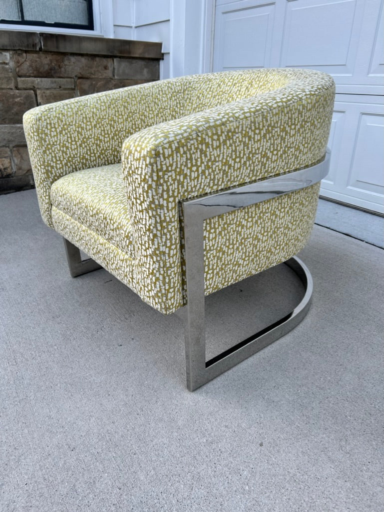 In The Style of Milo Baughman Chrome Base Curved Lounge Chair