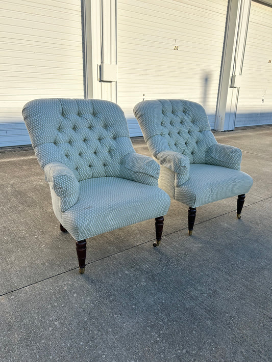 Pair of Victorian Style Tufted Back Armchairs by Calico Corners