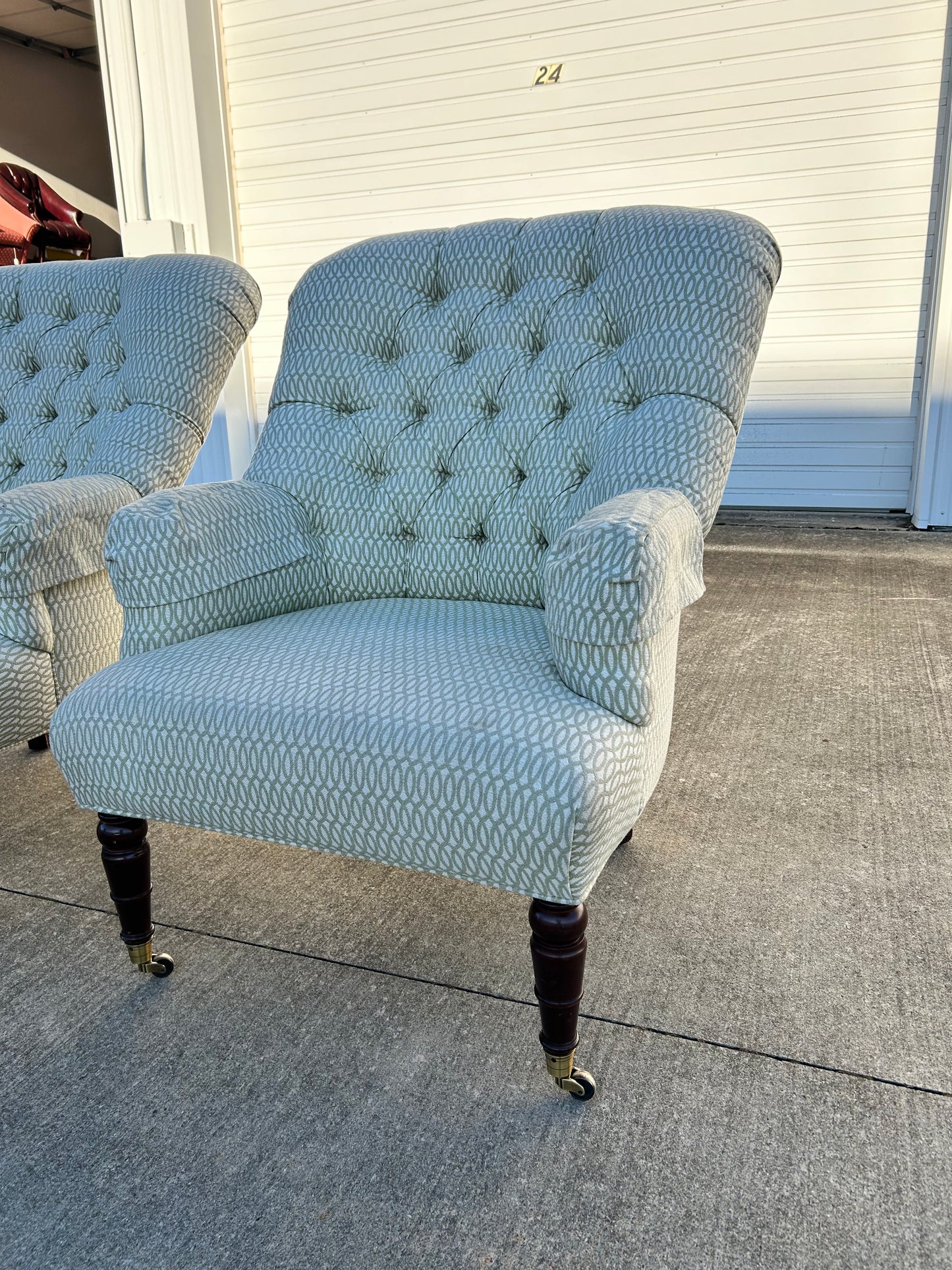 Pair of Victorian Style Tufted Back Armchairs by Calico Corners