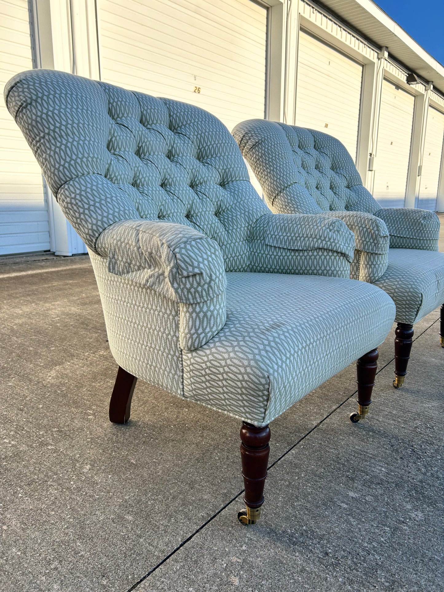 Pair of Victorian Style Tufted Back Armchairs by Calico Corners