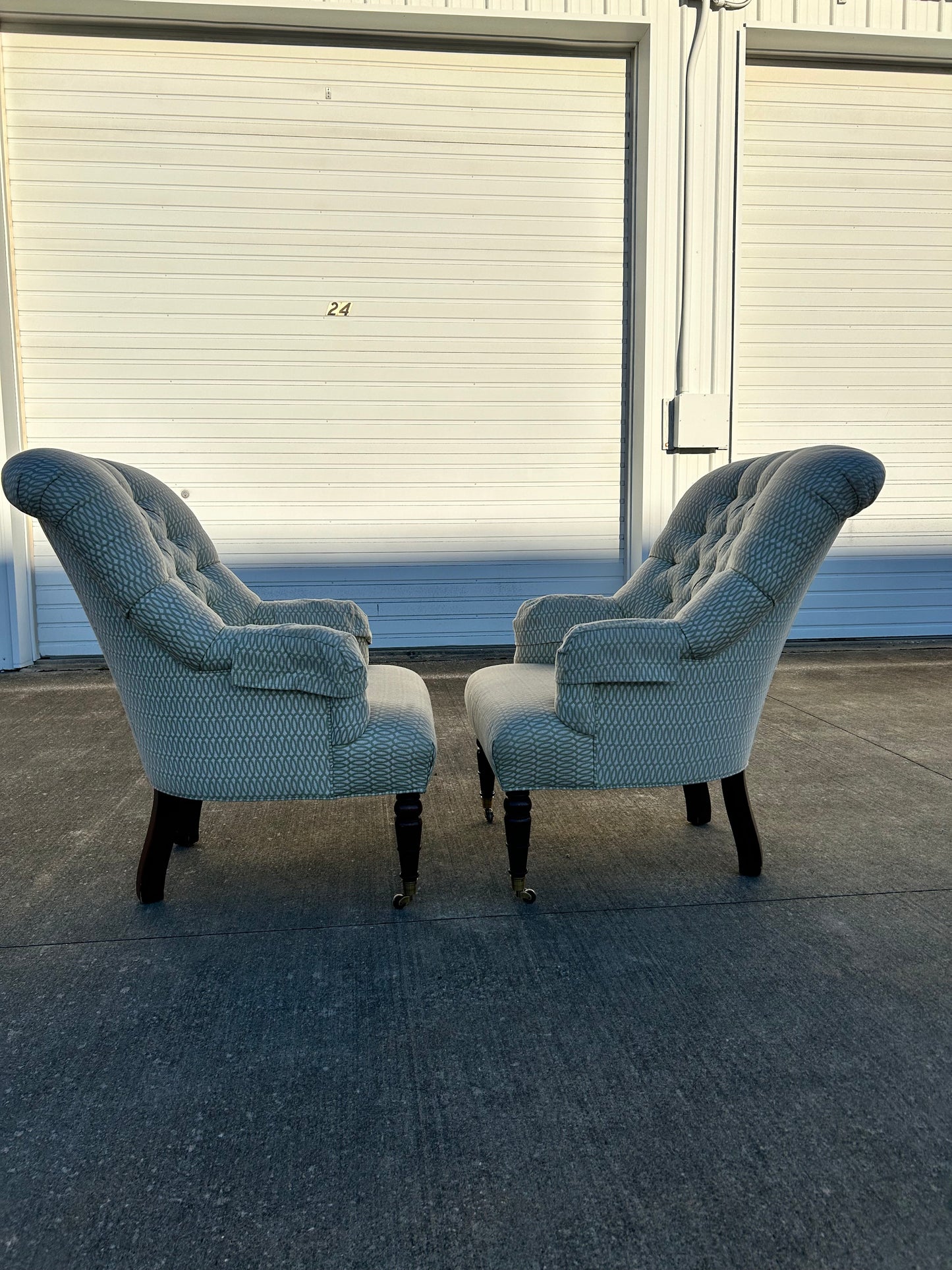 Pair of Victorian Style Tufted Back Armchairs by Calico Corners