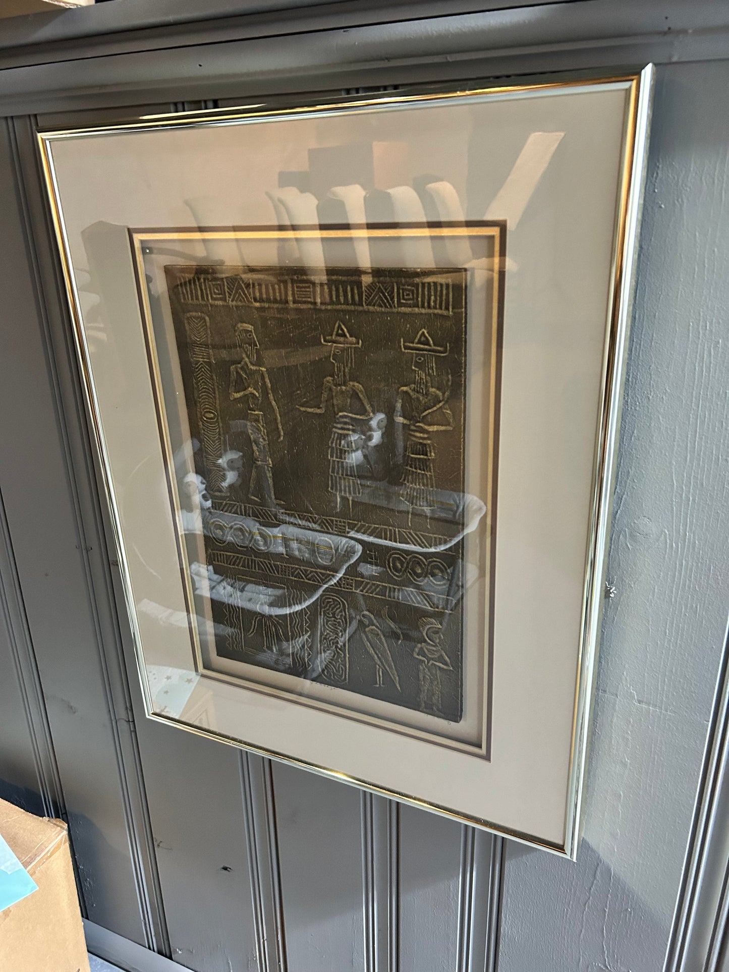 Intriguing Egyptian Relief Carving Framed