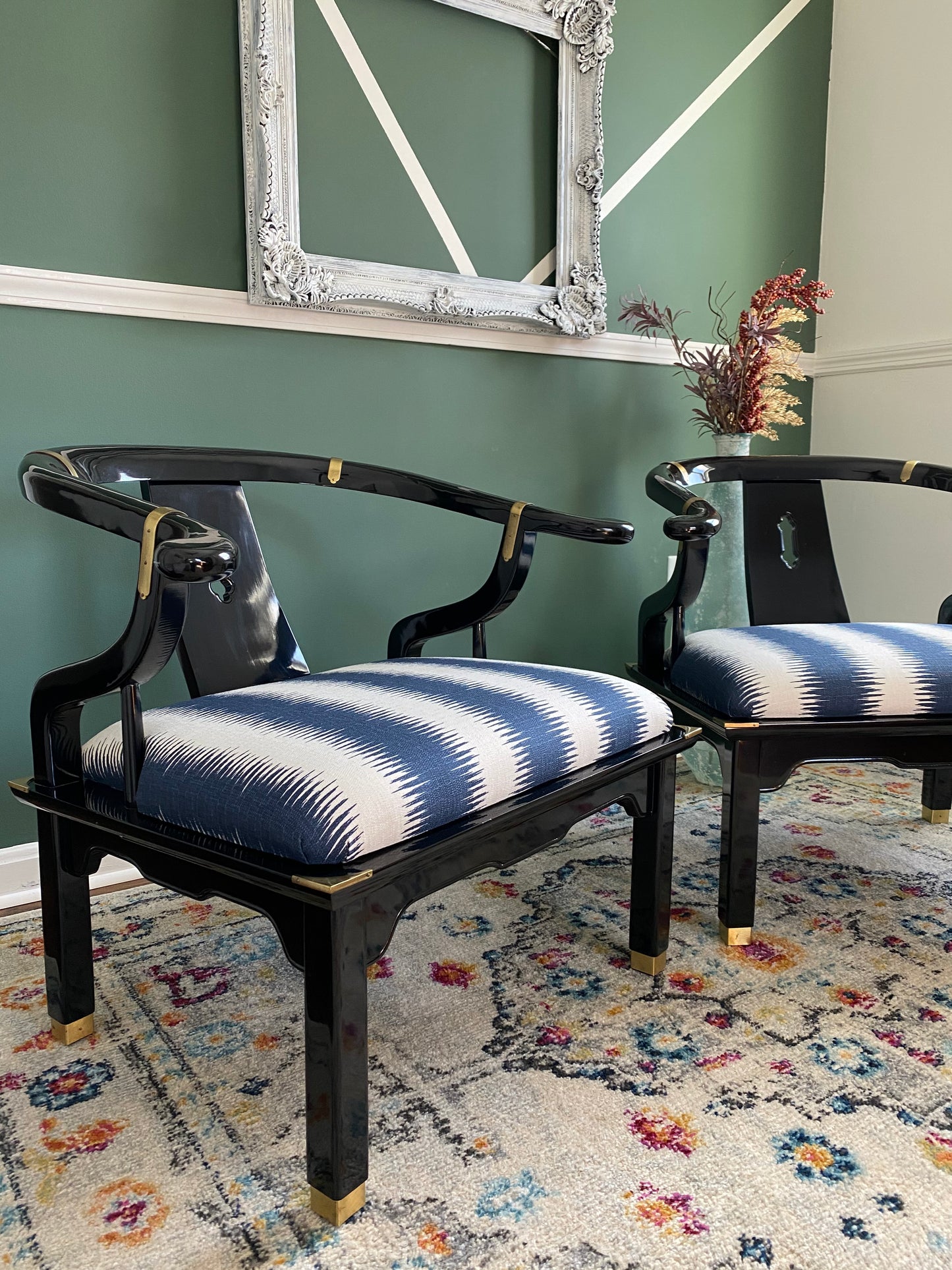 Pair of 1970s James Mont Chinoiserie Horseshoe Ming Chairs by Century
