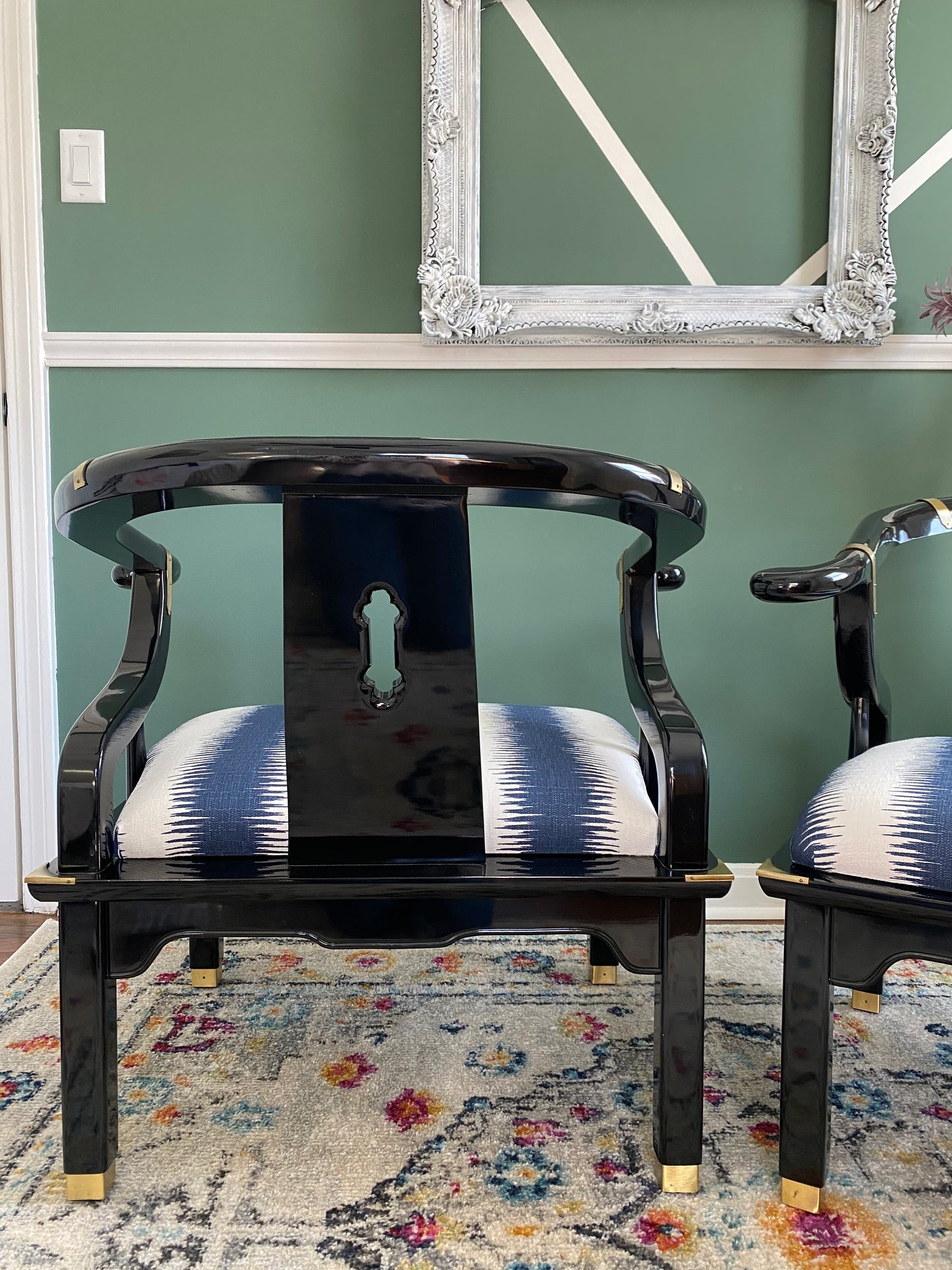 Pair of 1970s James Mont Chinoiserie Horseshoe Ming Chairs by Century