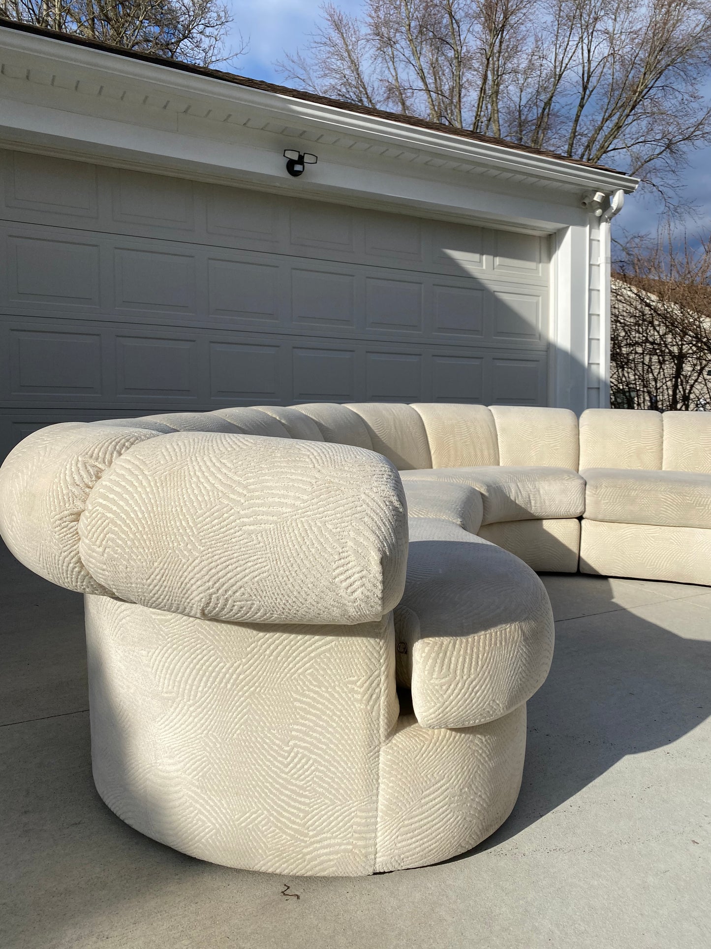 Mid Century Modern Curved Weiman Sectional Sofa In White Fabric