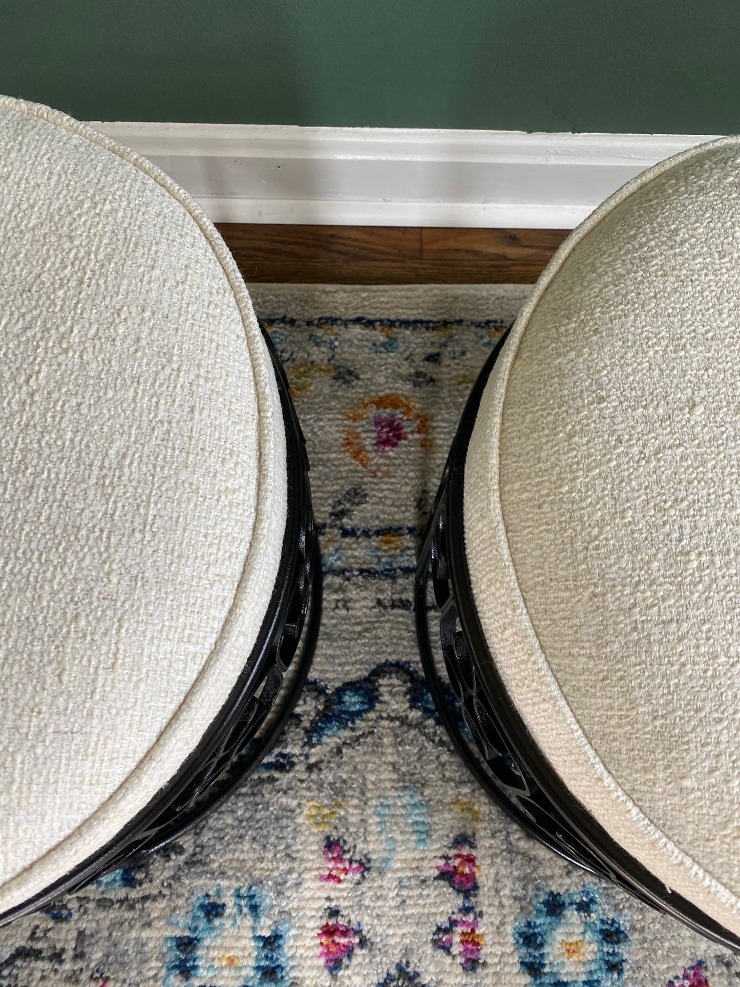 Pair of Arthur Umanoff Wrought Iron Stools - Reupholstered