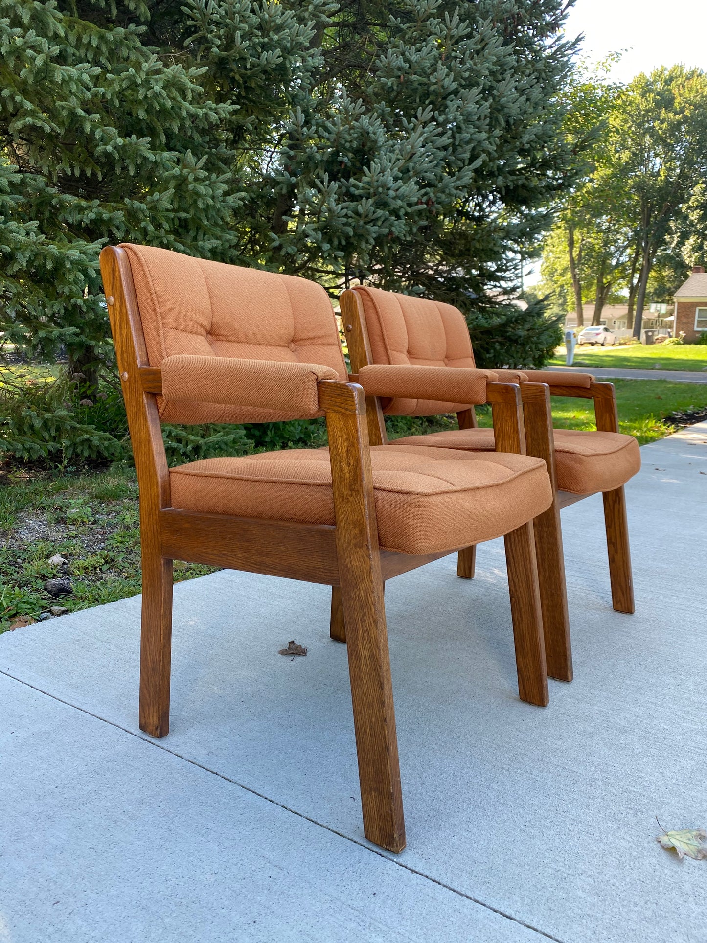 Set of 2 Orange Mid-Century Modern Style Accent Chairs