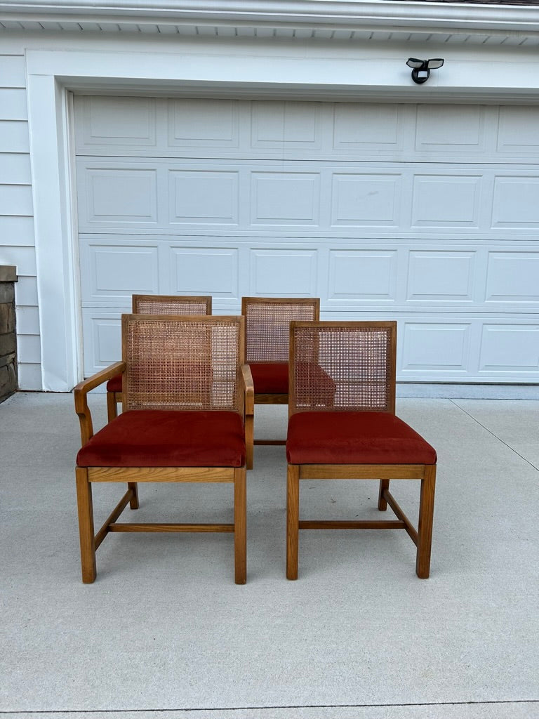 Set of 4 Reupholstered Cane Back Dining Chairs by American Martinsville