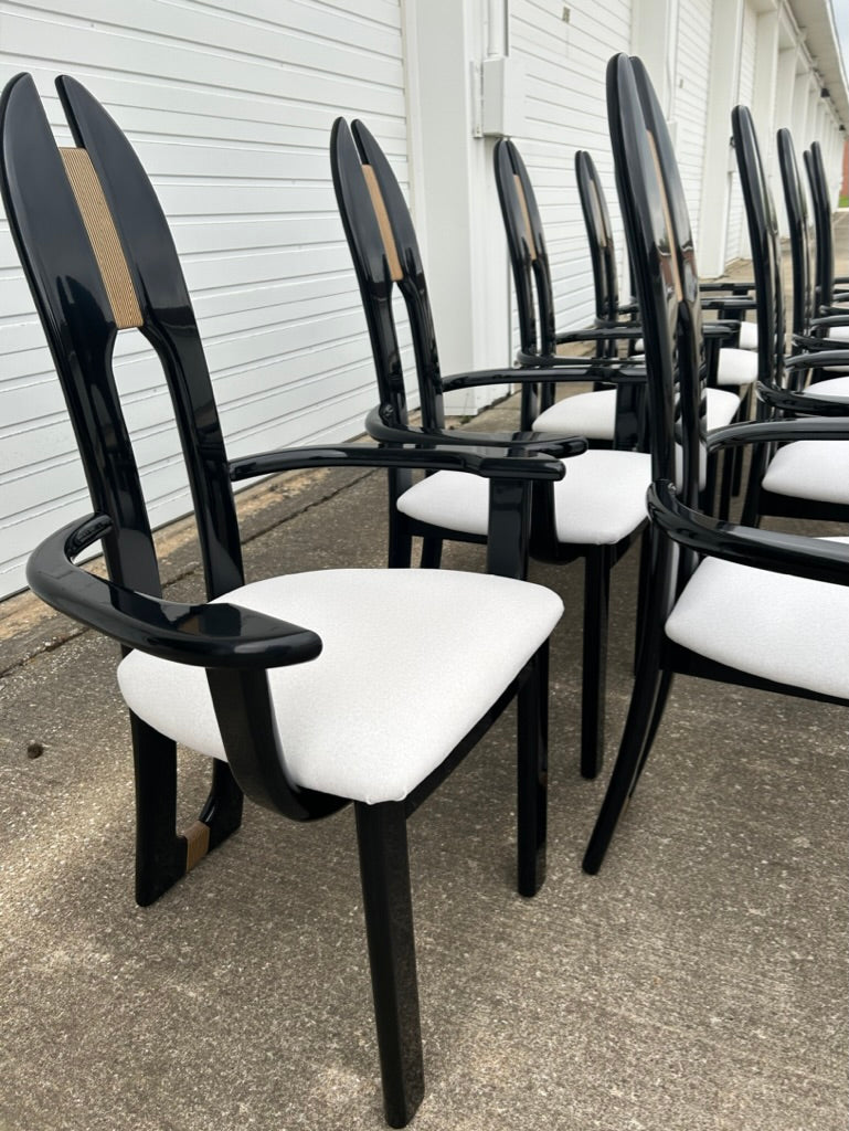 Set of 10 Reupholstered Italian Avant Garde Dining Armchairs