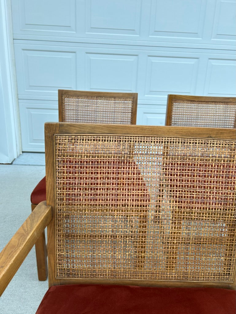 Set of 4 Reupholstered Cane Back Dining Chairs by American Martinsville