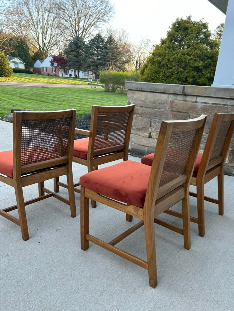 Set of 4 Reupholstered Cane Back Dining Chairs by American Martinsville