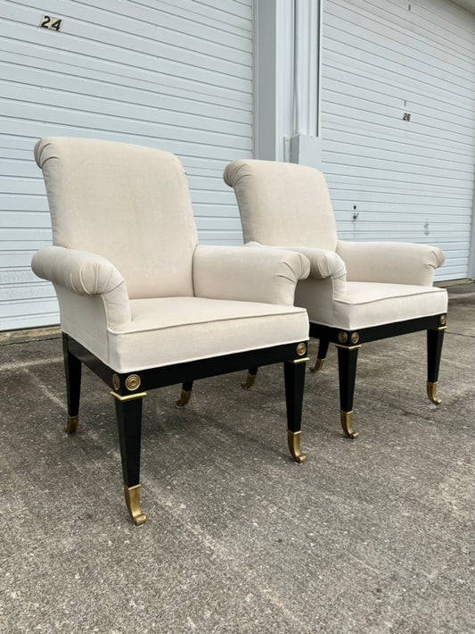 Reupholstered Pair of Arm Dining Chairs for Mastercraft