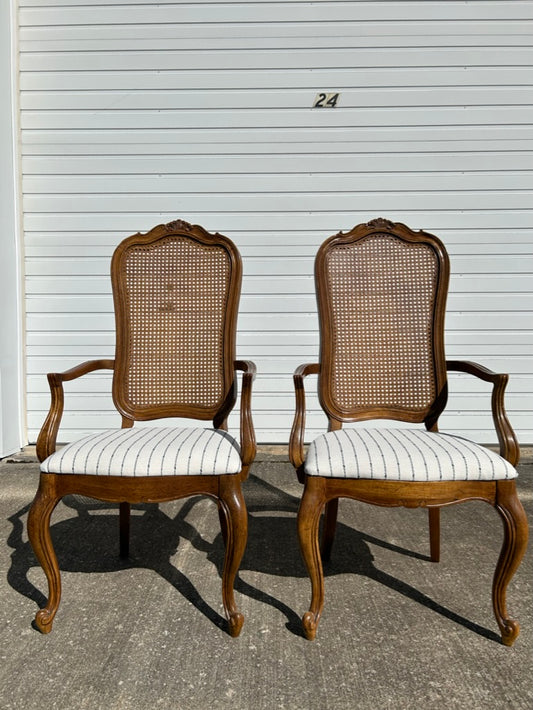 Pair of Thomasville French Provincial Cane Back Dining Arm Chairs