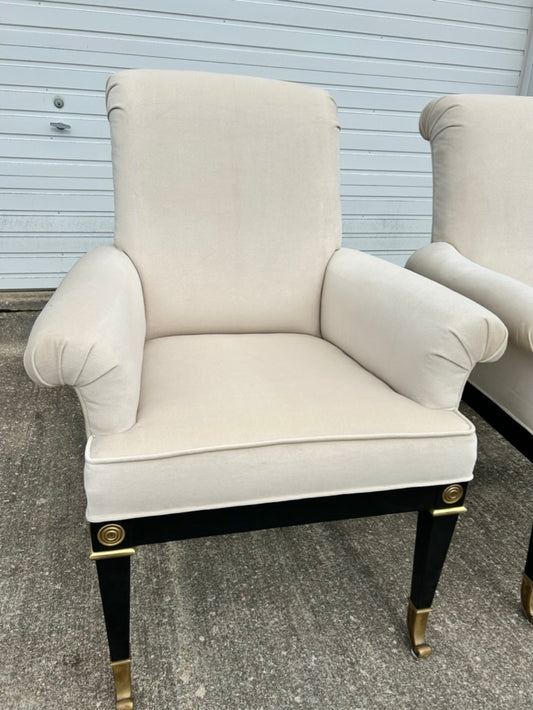 Reupholstered Pair of Arm Dining Chairs for Mastercraft