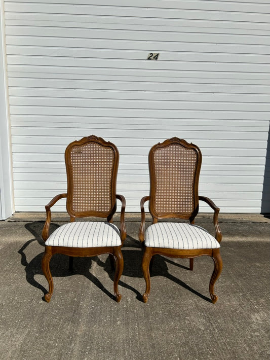 Pair of Thomasville French Provincial Cane Back Dining Arm Chairs