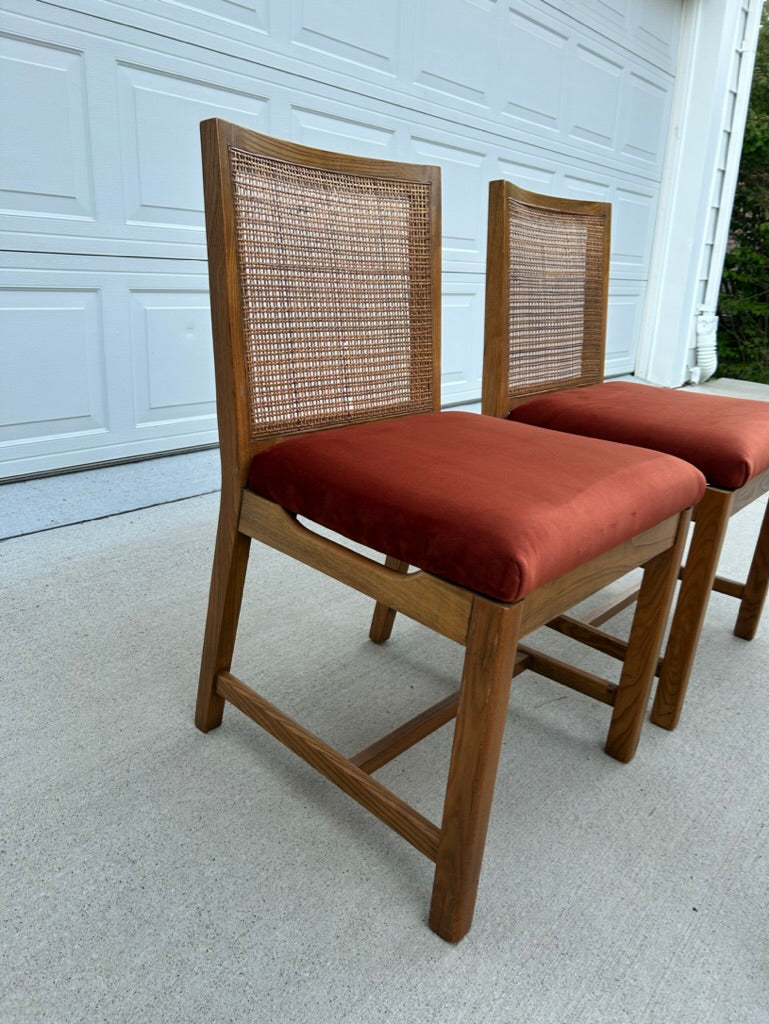 Set of 4 Reupholstered Cane Back Dining Chairs by American Martinsville