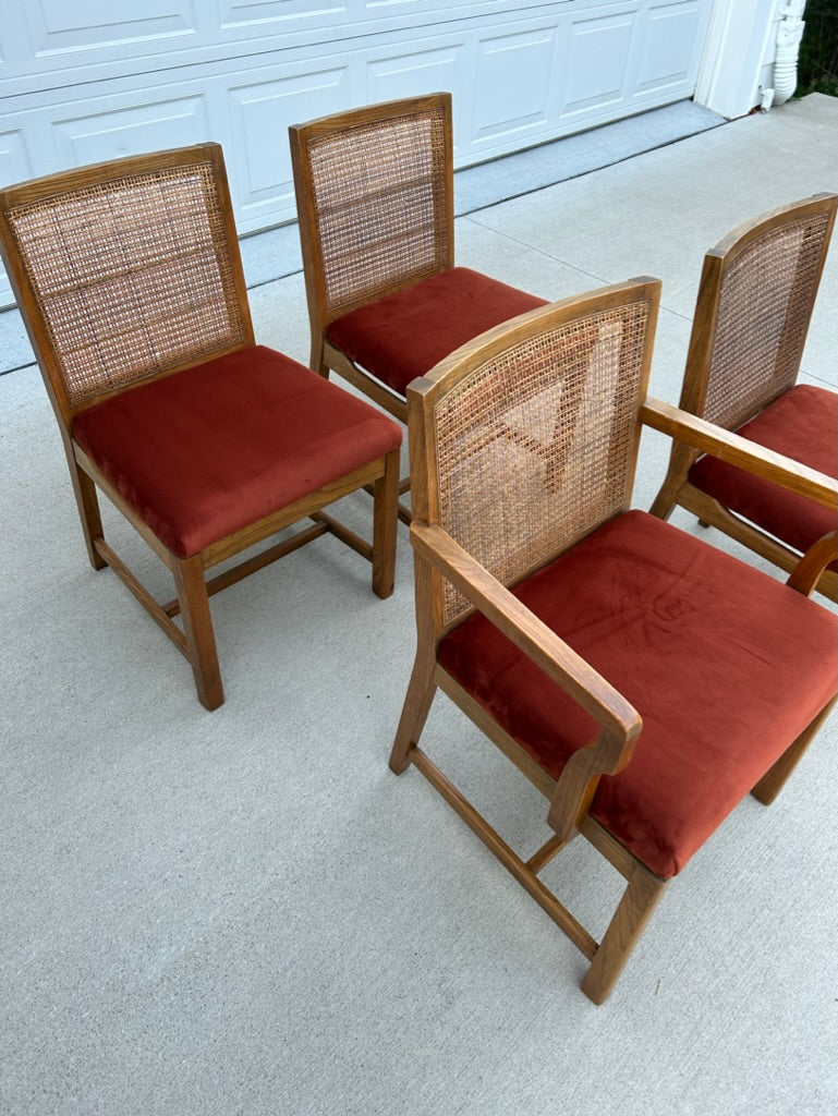 Set of 4 Reupholstered Cane Back Dining Chairs by American Martinsville