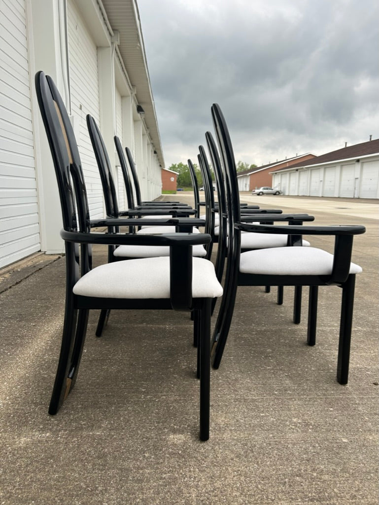 Set of 10 Reupholstered Italian Avant Garde Dining Armchairs