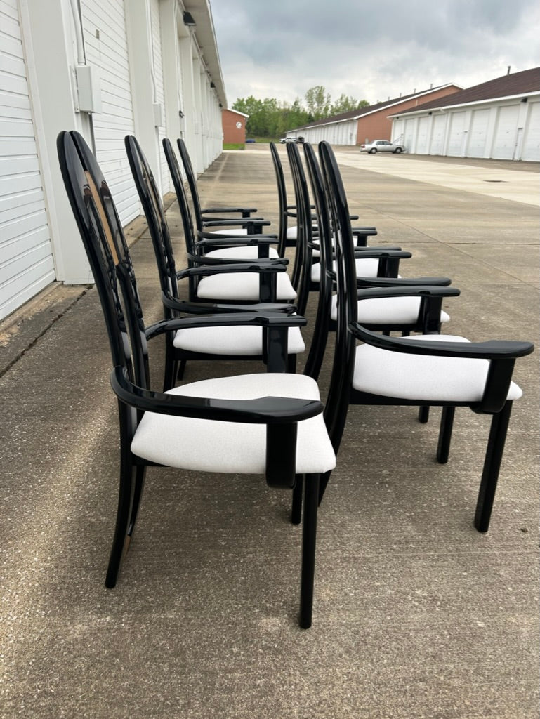 Set of 10 Reupholstered Italian Avant Garde Dining Armchairs