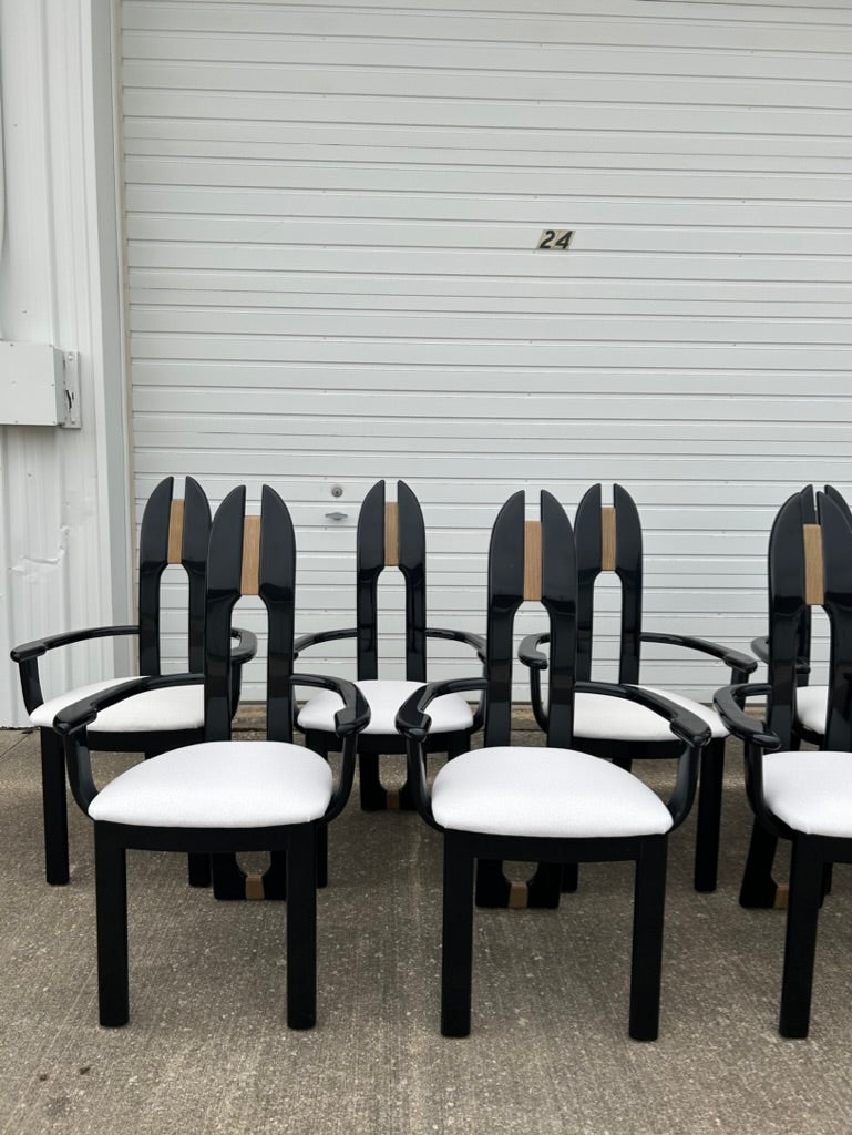 Set of 10 Reupholstered Italian Avant Garde Dining Armchairs