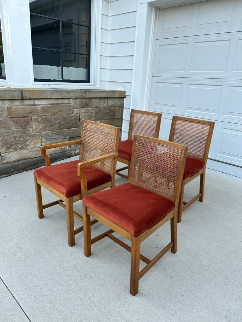 Set of 4 Reupholstered Cane Back Dining Chairs by American Martinsville