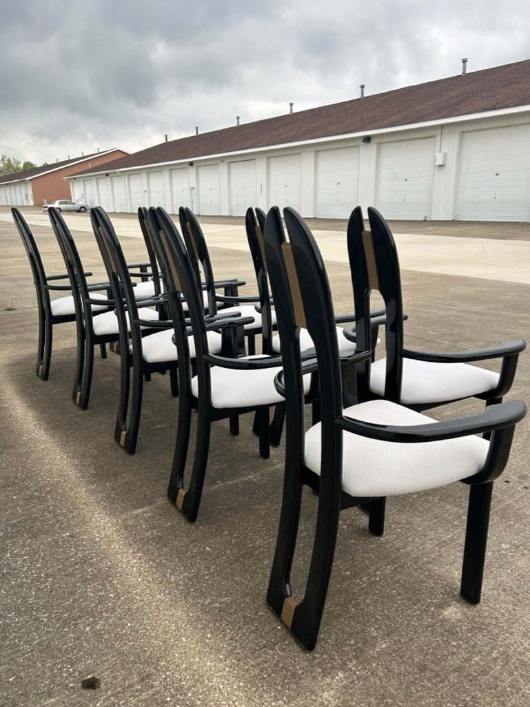 Set of 10 Reupholstered Italian Avant Garde Dining Armchairs