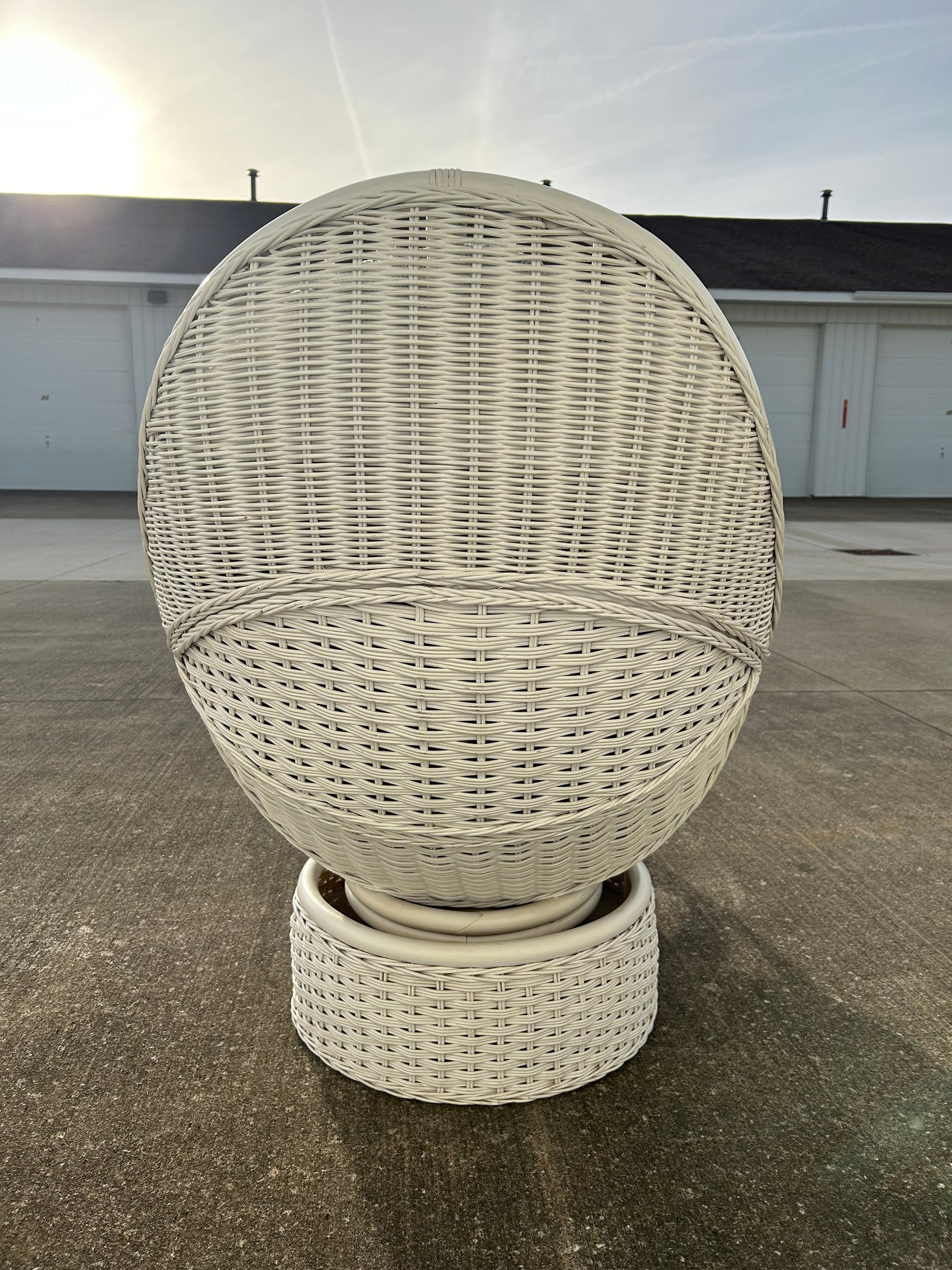 White Rattan Upholstered Swivel Egg Chair with Ottoman