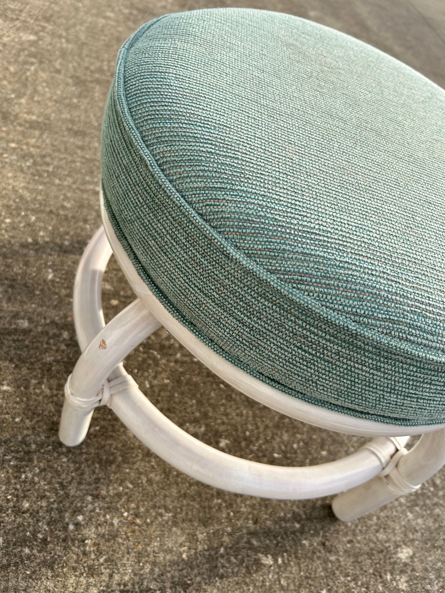 White Rattan Upholstered Swivel Egg Chair with Ottoman